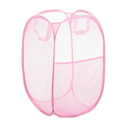 Uxcell Mesh Laundry Basket Collapsible Hamper with Handles for Laundry Room, Pink