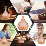 KAMIDA 500ml oil Diffuser with 6*10ml Essential Oil with Remote,Oil Air Humidifier Vaporizer with 7 Colors Lights for Large Room , Home, Office for Gift, Brown