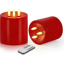 Large 3 Wick Flameless Candles Set of 2,  4"x4" Flickering Flameless Candles with Remote & Timer, Dimmable Real Wax LED Candles Battery Operated, Electric Pillar Candles for Home Xmas Decor