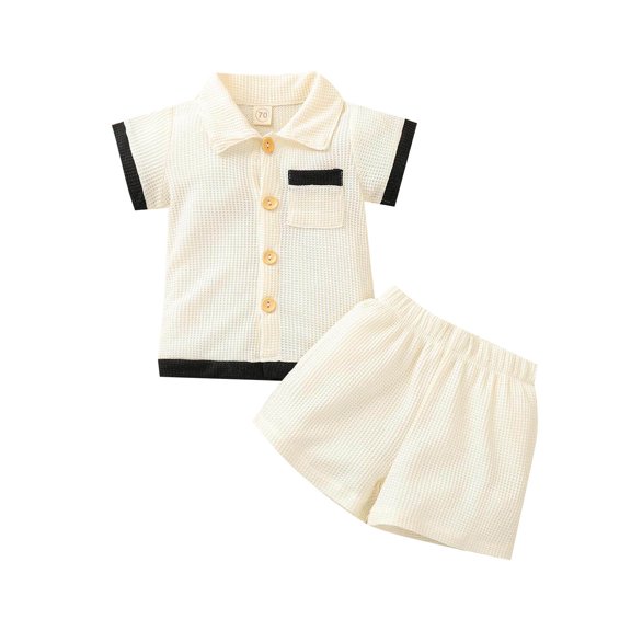 Fesfesfes 3T Boys Outfits Toddler Kids Baby Boys Fashion Cute Short Sleeve Solid Color Casual Pocket Shorts Suit 6-12 Months