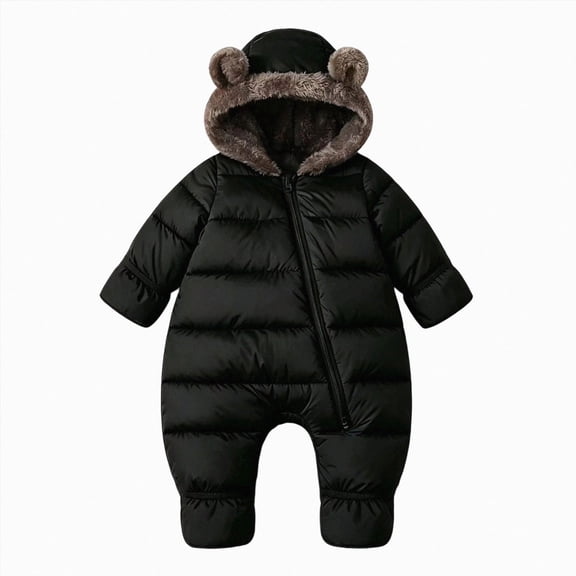 Gubotare Baby Boys Girls Snowsuit Winter Clothes Suit Hooded Jumpsuit Romper Bear Outfit Infant Warm Coat Outwear Overcoat 3 6 Months (Black,3-6 Months)