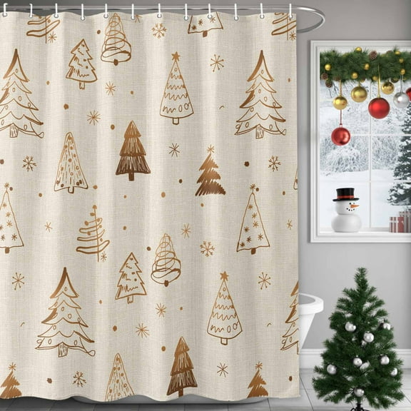 Vintage Christmas Tree Shower Curtain for Bathroom, Winter Snowflake on Linen Waterproof Shower Curtains Washable Quick Dry with Hooks Bathtub Curtains 72x72IN
