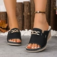 thumbnail image 2 of Women's Wedge Slide Sandals Casual Spring Summer Beach Mules with Metal Buckle Accent Solid Color Faux Leather Thick Sole Platform Sandals with Wide Width Options for Daily Walking Outdoor Use, 2 of 10