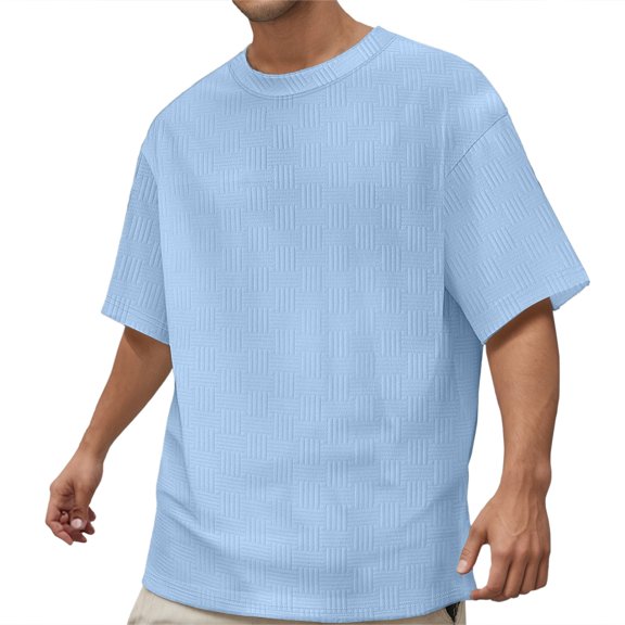 uikmnh Mens T Shirts European and Solid Color Jacquard Men Casual Loose Comfortable Trendy Sports Round Neck Short Sleeved T Shirt Size:XL