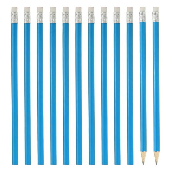 Uxcell Round Wooden Pencils Bulk, 12 Pack HB Graphite Pencils with Eraser for Office Supplies, Engineering Marking Writing Art Drawing Supplies, Blue