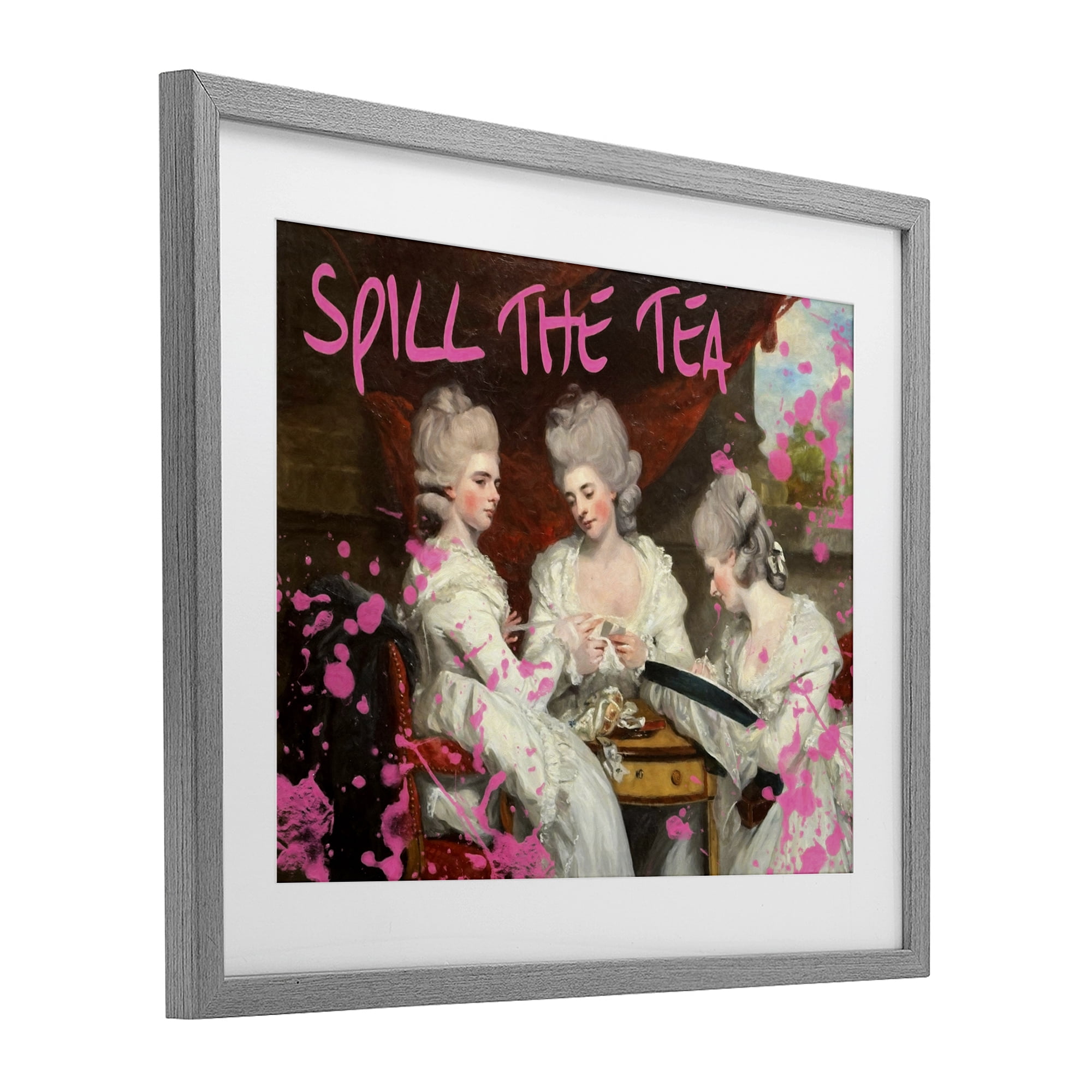 Stupell Industries Spill The Tea Iconic Ladies Gray Framed Print Under Glass, design by Grotto Studios