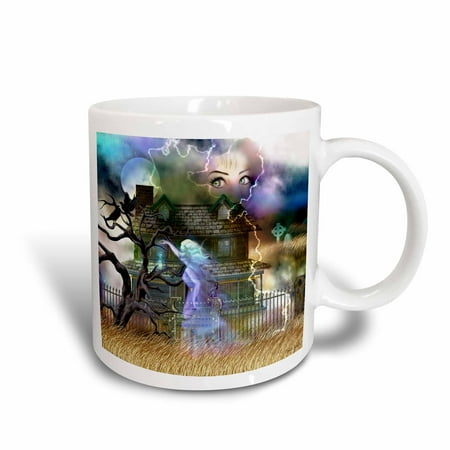 Old Black House 3dRose A spooky collage of an old haunted house, ghost, graveyard, black cat and more, Ceramic Mug, 11-ounce ()