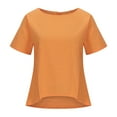 thumbnail image 4 of Spring Summer Women Tops Plus Size Linen Short Sleeve Crew Neck Pullover Blouse Shirt Solid Color Casual Loose Asymmetrical Going Out Tops For Women, 4 of 6