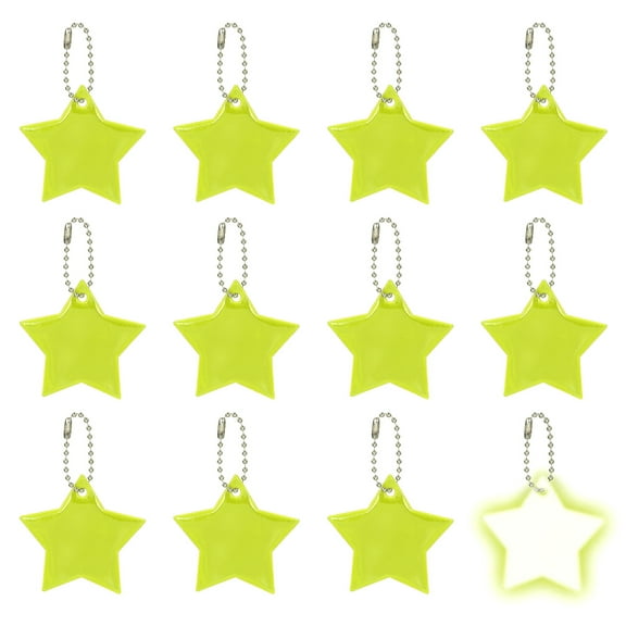12 Pcs Reflective Keychain, 2.2in Star Reflective High Visibility Safety Keychain Tags Pentagram Pendants Bright Zipper Pulls Waterproof for Backpack Running Cycling, Yellow