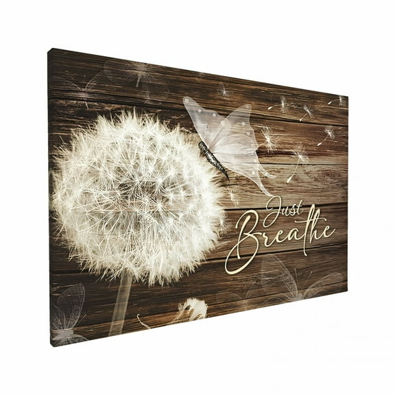 LAMIRO Rustic Wall Art Just Breathe Dandelion Pictures Wall Decor Floral Wall Decor Painting Canvas Wall Art - Just Breathe for Bathroom Pictures Wall Decor Bedroom Living Room Framed Ready to Hang