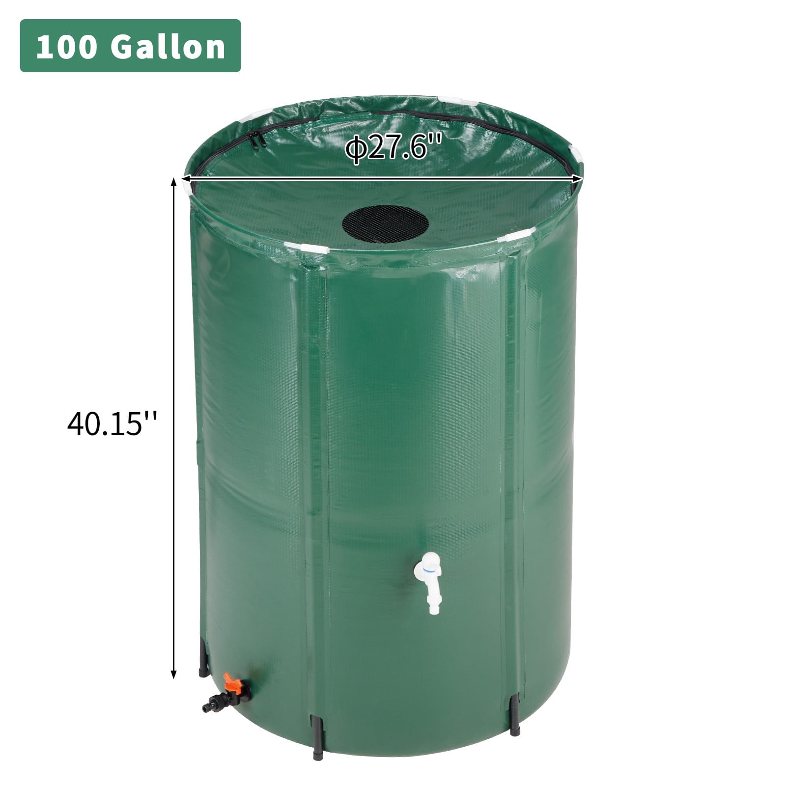 TOPCOMFY Folding Rain Barrel 100 Gallon Water Storage PVC Mesh Cloth PVC Support Rod with Spigot for Garden Outdoor Use