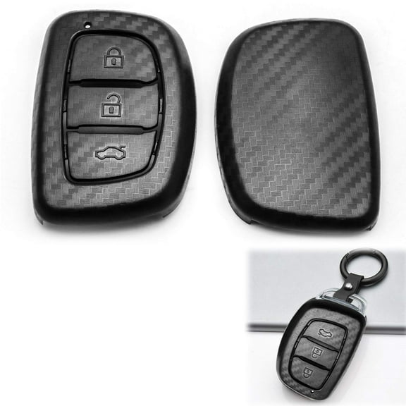 x xotic tech Matte Black Carbon Fiber Pattern ABS Key Fob Shell Cover Case, Compatible with Hyundai Elantra Tucson Ioniq Reina Mistra Accent Santa Fe IX25 IX35 Sonata 3-Button Smart Keyless Entry Key