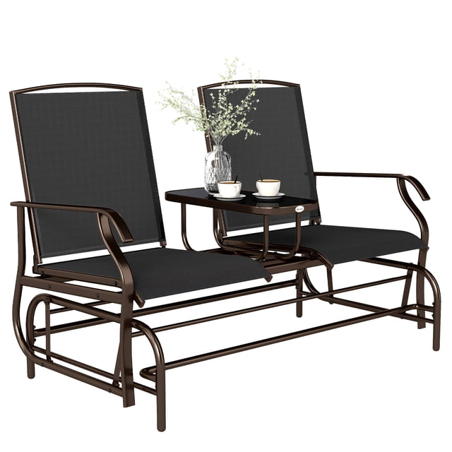 CoSoTower Patio Glider Rocking Chair 2 Person Outdoor Loveseat Rocker Garden Furniture Bench, Black