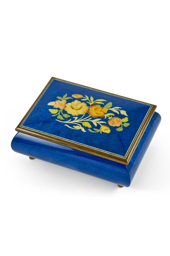 Old World 30 Note Italian Blue Floral Music Jewelry Box - I’ll Always Love You (Not Whitney Houston)