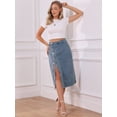 thumbnail image 5 of DARING DIVA Women's Denim Midi Skirt Button Up Slit Jean Skirts Small Gray Blue, 5 of 6