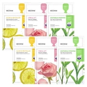 Mooyam 2-Step Mask Set 6 Sheets Natural Skincare Sheet Mask Lemon Rose Tea Tree Essential Face Mask Glowing, Hydrated & Firm Skin