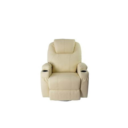 Leather Electric Recliner MCombo Massage Recliner Vibrating Sofa Heated Electric Leather Lounge Chair 8031 Creme White ()