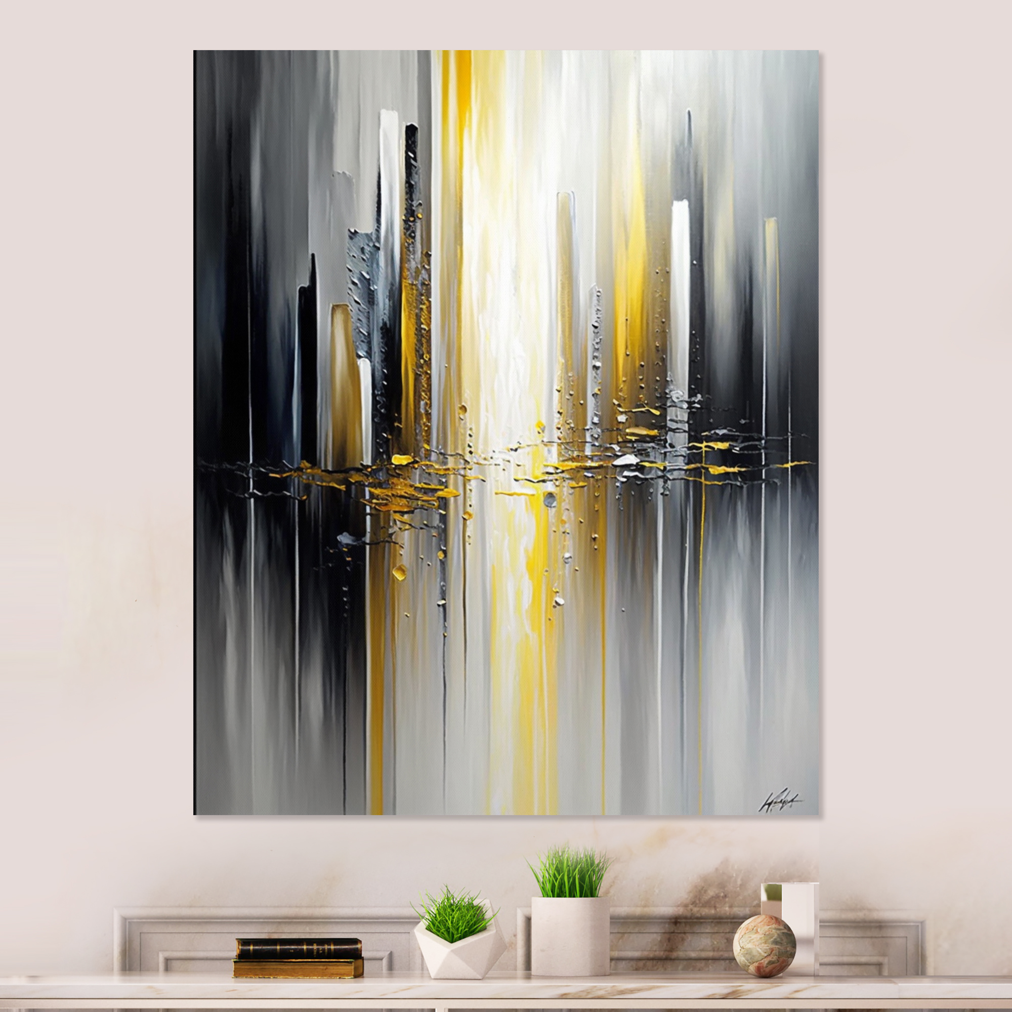 Designart Abstract Geometric Black And Yellow II Canvas Wall Art