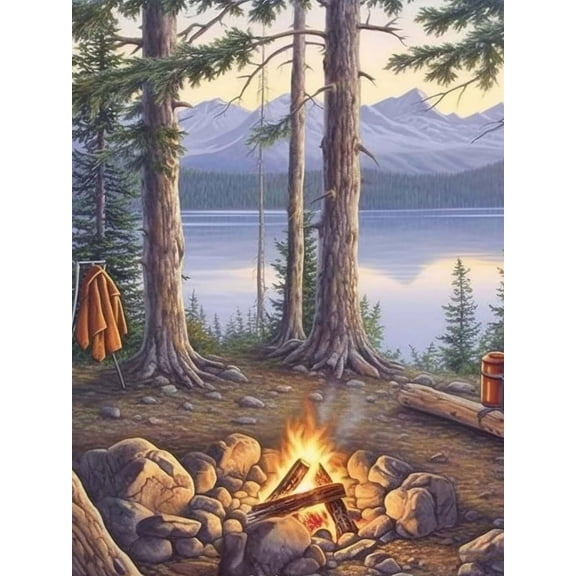 DIY 5D Diamond Painting Kit (for Adults) Diamond Painting "Landscape, Forest Bonfire" - Full Diamond Crystal Rhinestone Embroidery Craft Kit, Can be Used as Gift, Wall Decoration