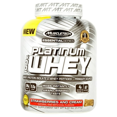 Muscletech Essential Series Strawberries and Cream Platinum Whey Protein 100% 5 lbs