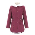 thumbnail image 4 of BiZtdJrK Womens Thicken Fleece Lined Parka Jacket Winter Faux Fur Hooded Warm Long Coat Button Zip Snow Outerwear with Pockets Wine 5XL, 4 of 8