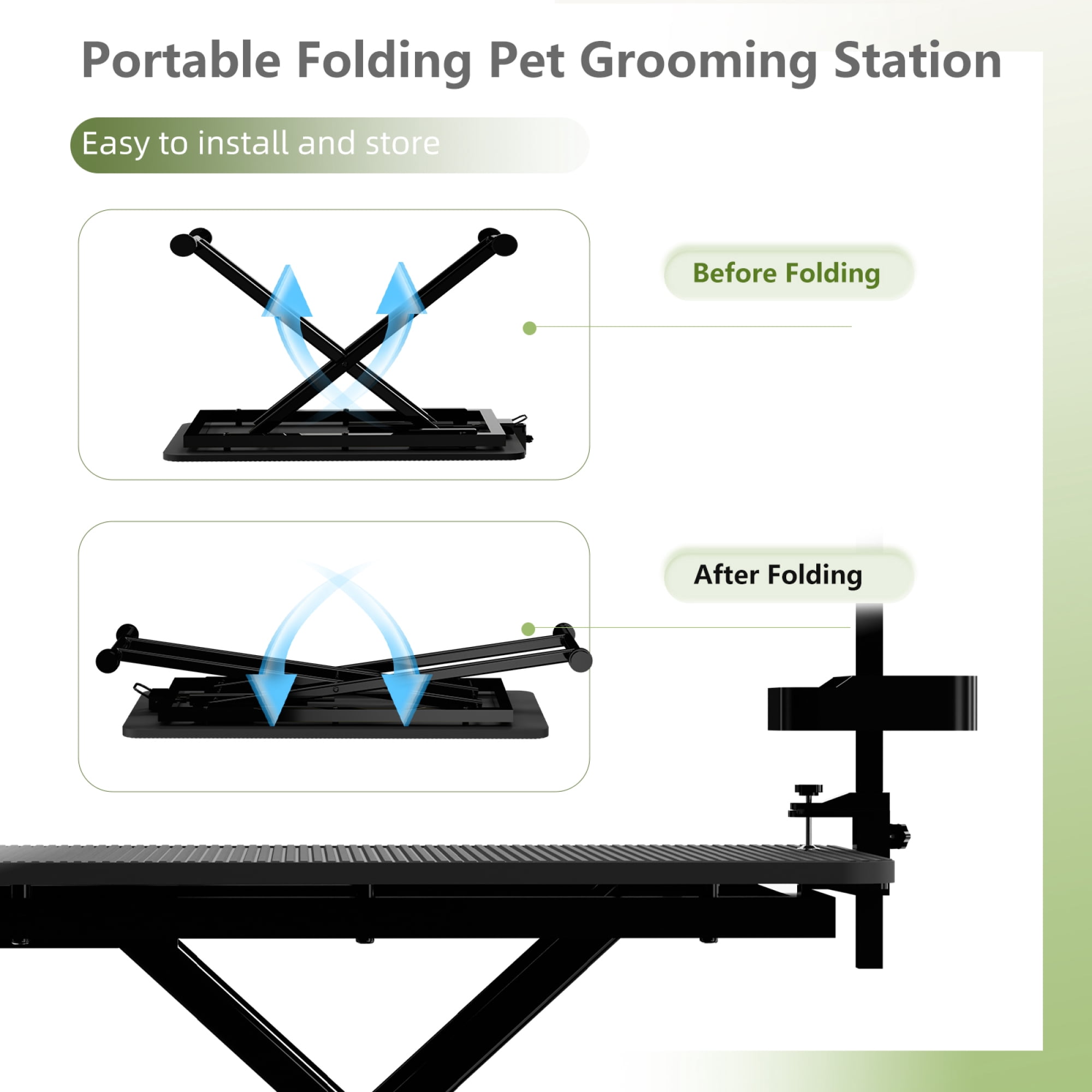 Leumius 47 Inch Black Large Dog Grooming Table, X-Lift Foldable Grooming Table for Dogs at Home Adjustable Height Arms Pet Station with Nooses, Tool Organizer