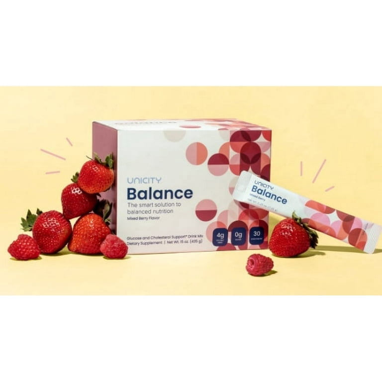 Unicity Balance Mixed Berry Drink Mix with Bottle, 30 Sachets, Fiber Drink Mix Powder, Reusable Mixing Bottle Included, Instant Berry Beverage, Low Calorie Daily Drink Mix for Men & Women