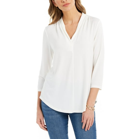 Charter Club Women's 3/4 Sleeve Top White Size Medium