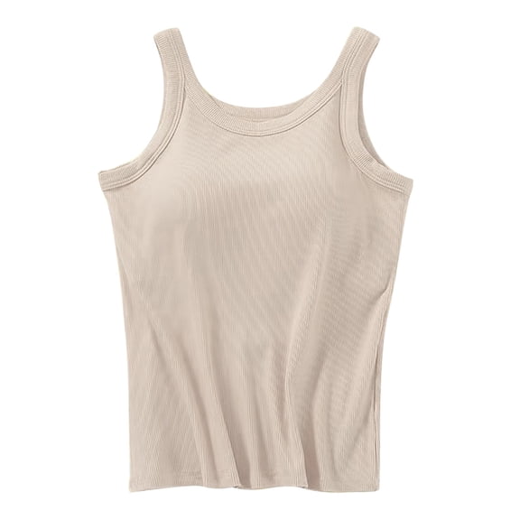 Tank Tops for Women Built in Bra Womens Clothes Layering Top Going Out Tops Camisole Tops Ribbed Racerback Tank Tops Sleeveless Tops Summer Outfits Solid Color Wide Strap Scoop Neck Tunic Tops Beige