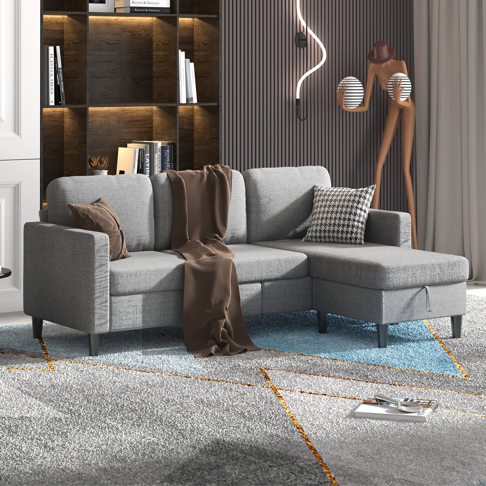 MUZZ Small Convertible Sectional Sofa, LShaped 3Seater Sofa with