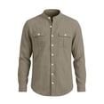 thumbnail image 4 of Cotton Blend Men Short Sleeve /Long Sleeve Button Down Shirts Solid Color Henley Collar Tshirt With Pockets, 4 of 6