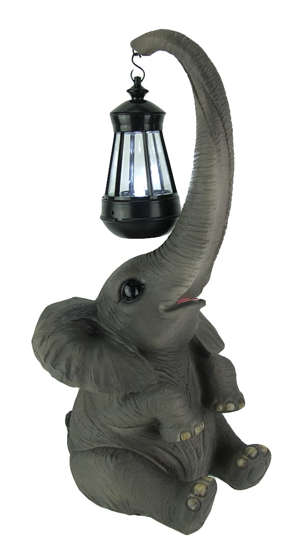 Things2Die4 Baby Elephant Holding Lantern With Trunk Solar Light Statue
