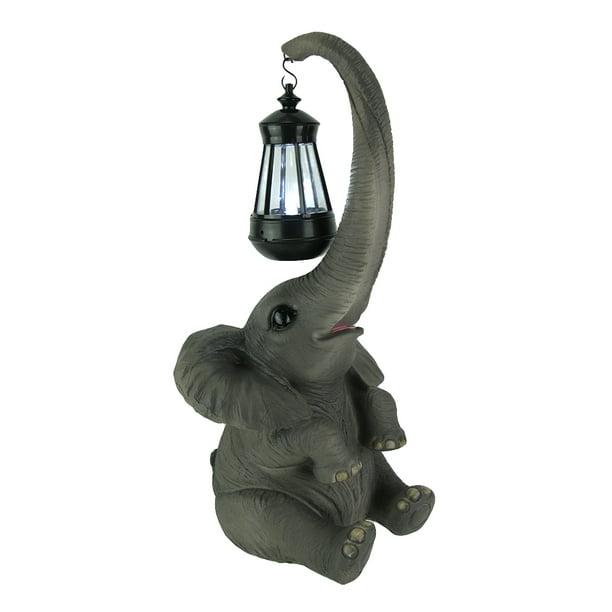 Things2Die4 Baby Elephant Holding Lantern With Trunk Solar Light Statue