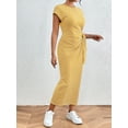 thumbnail image 6 of Sexy Dance Women's Summer Striped Short Sleeve T Shirt Dress Casual Tie Waist Bech Long Sundress Ladies Office T Shirt Dresses Yellow XL, 6 of 8