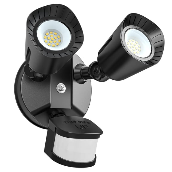 Dual-Head 24W LED Security Lights Motion Sensor Outdoor, 360° Adjustable Color Temperature (2700K-6500K), 1800LM IP54 Waterproof, 240° Detection & 65ft Range for Garage Yard Porch, Black