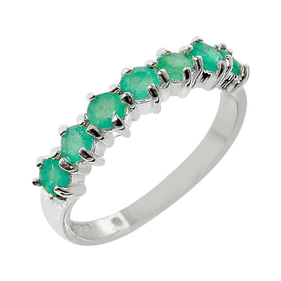 LBG British Made 10k White Gold Natural Emerald Womens Eternity Ring - Size 10 - 33 size options