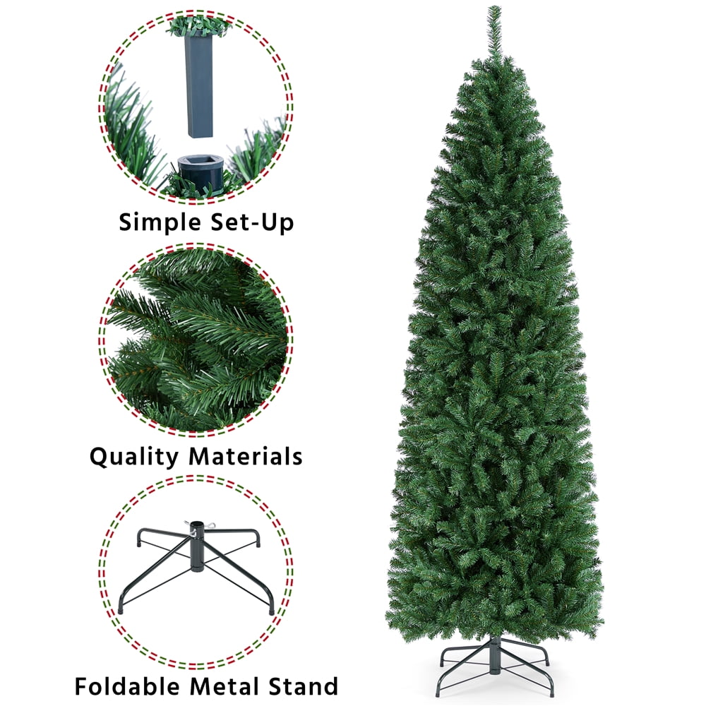 Alden Design 7.5 Ft Unlit Hinged Artificial Spruce Slim Christmas Tree, Green
