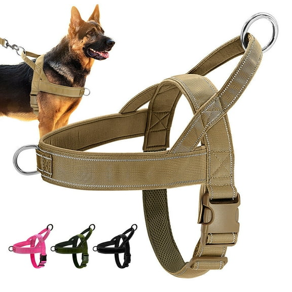 Didog Nylon No Pull Pet Dog Harness Reflective Front Clip Pet Walking Vest with Handle Black/Hot Pink/Brown/Green  For Medium Large Dogs