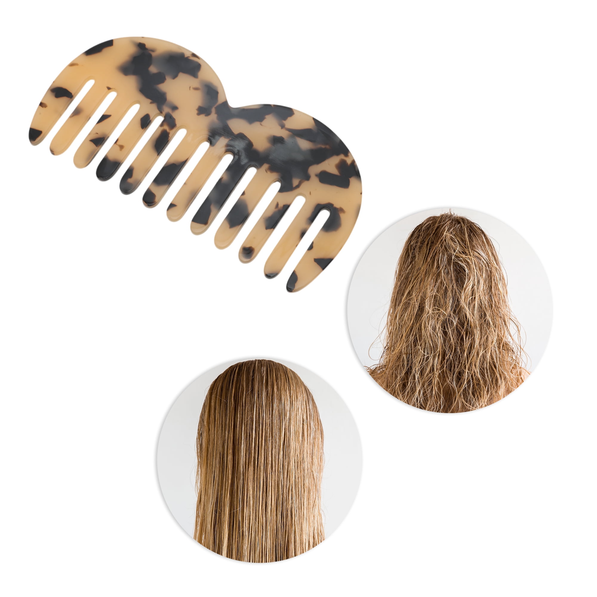 Unique Bargains 1 Pc M Shaped Marble Wide Tooth Comb for All Hair Types Care Light Brown