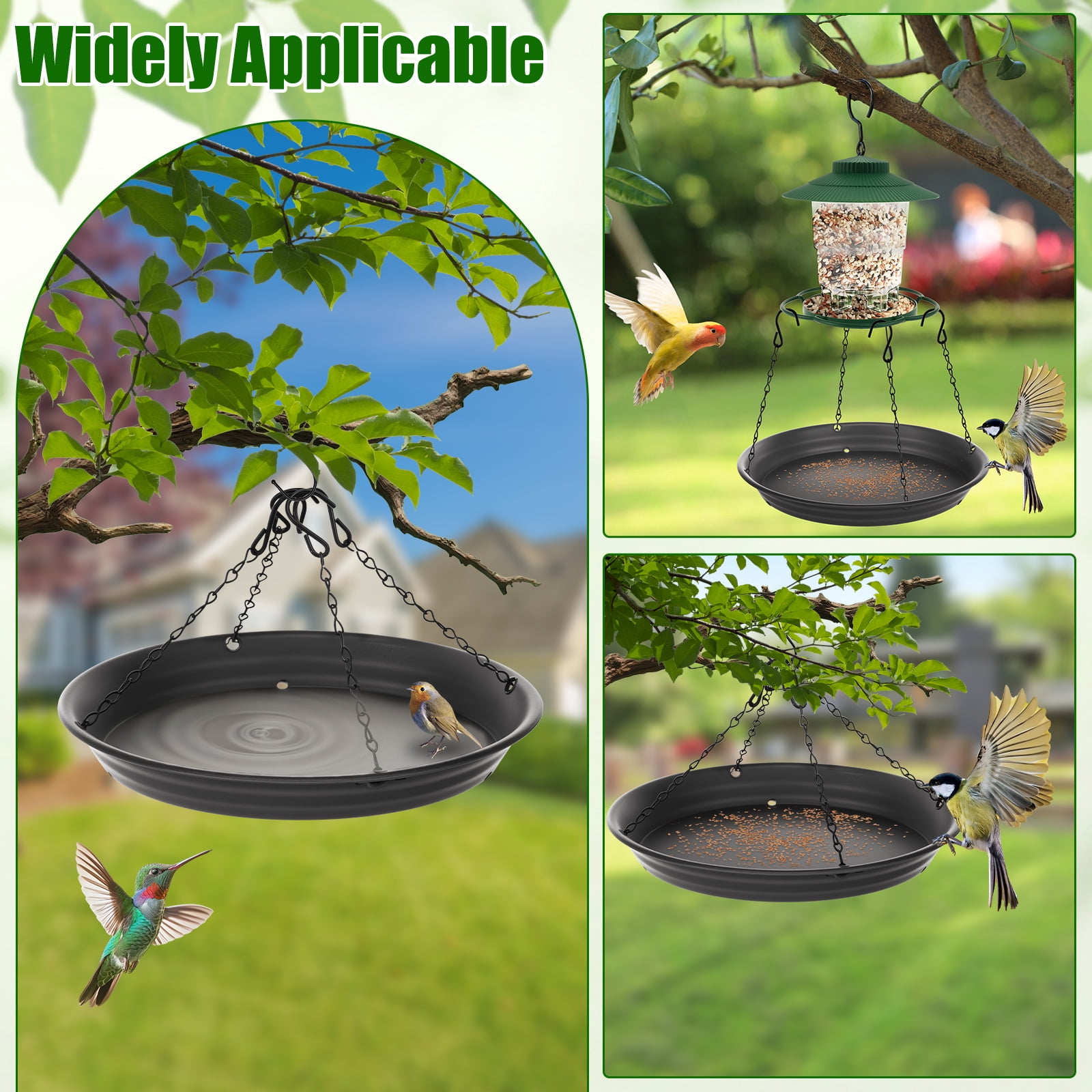 Austok 12.8" Home Garden Platform Bird Feeder Large Hanging Tray Squirrel Feeder Seed Catcher Tray Bird Viewing Backyard Large Capacity Dark Grey 2Pcs