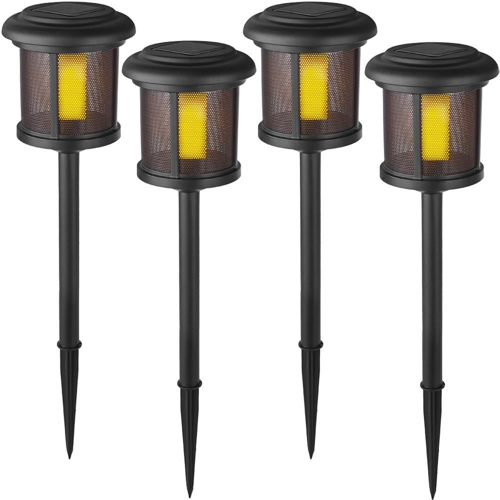 Solar Powered Black Led Flicker Flame Path Light 12 Pack Rechargeable Batteries 