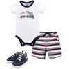 Hudson Baby Unisex Baby Cotton Bodysuit, Shorts and Shoe Set