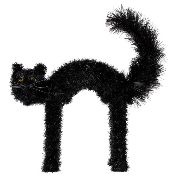 Tinsel Scaredy Cat Decoration, Black, 15", Halloween by Way To Celebrate