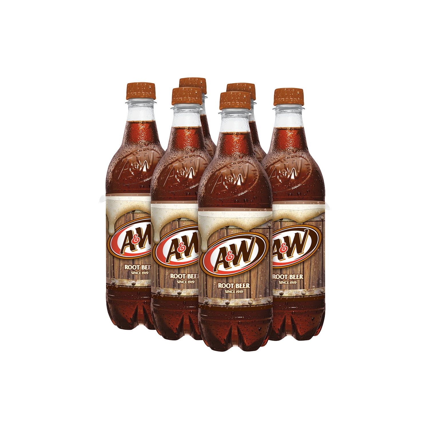 A&W Root Beer Soda, 16.9 fl oz, 6 Pack Bottles, Caffeine-Free