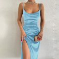 thumbnail image 5 of Wxolcjlv Women Solid Color Spaghetti Strap Slit Dress Velvet Bodycon Sweetheart Neck Evening Party Maxi Dress, 5 of 6