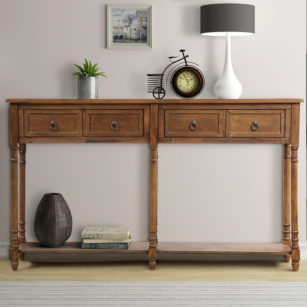Hommoo Retro Console Table For Entryway, Sofa Console Table With Drawers
