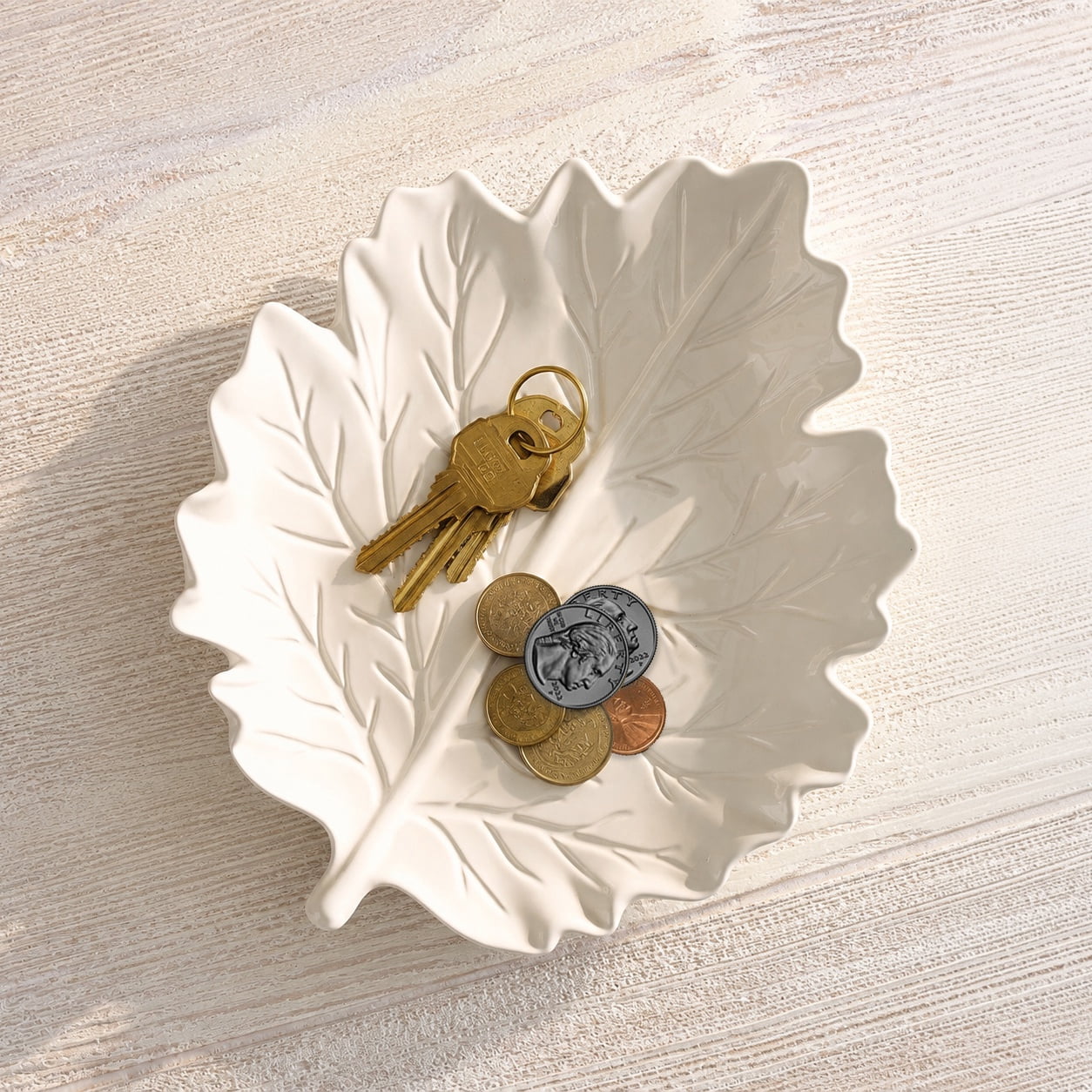 Better Homes & Gardens Figural Leaf Stoneware Serving Platter, Cream, 12 in x 10 in