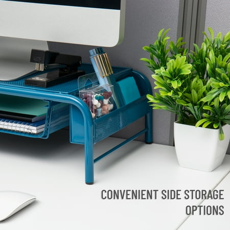 Mind Reader - Monitor Stand, Ventilated Laptop Riser, Paper Tray, Storage, Office, Metal Mesh, 20"L x 11.5"W x 5.5"H - Turquoise