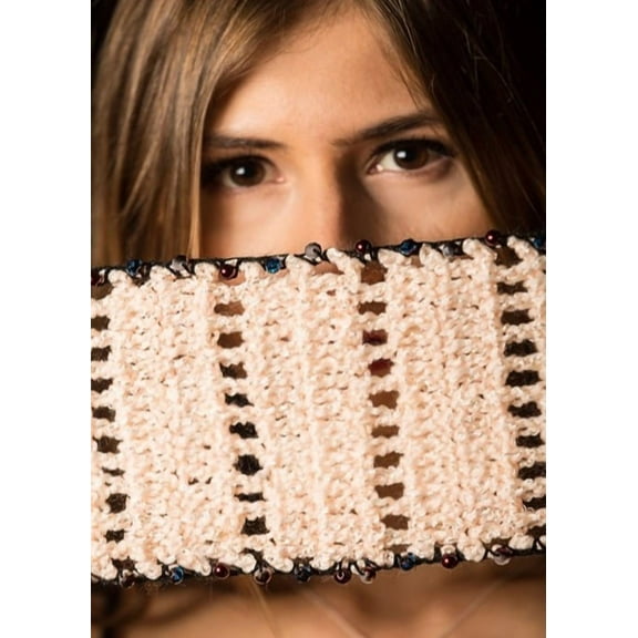 Mirayan India Hand-Knit Woolen Scarf with Crystal Beads and Pearls, Pink, 1-Piece