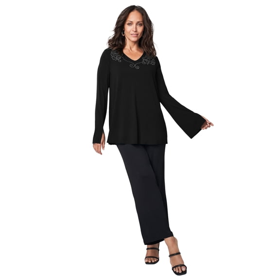 Jessica London Women's Plus Size V-Neck Embellished Tunic